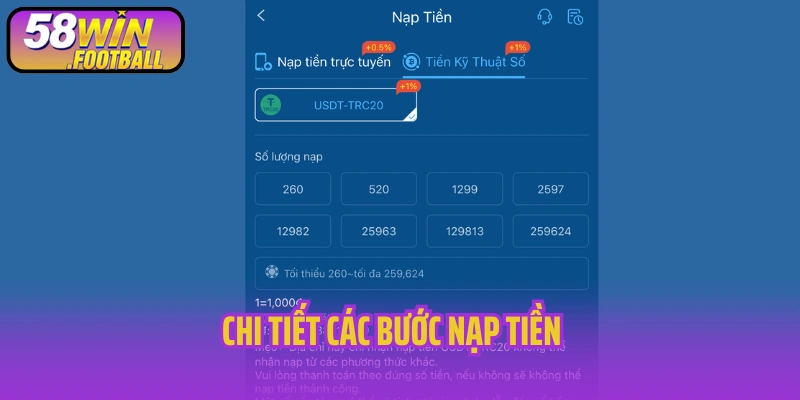 Chi tiết các bước nạp tiền