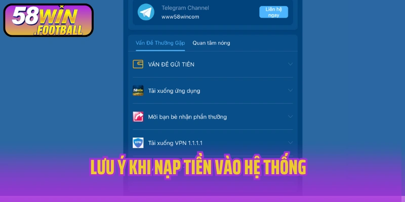 Lưu ý khi nạp tiền vào hệ thống